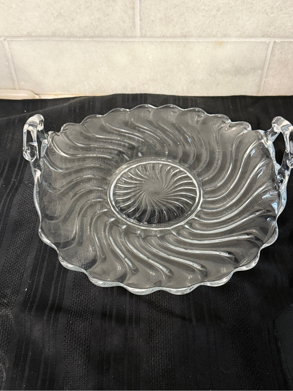 Vtg Fostoria Colony clear Swirl handled serving plate